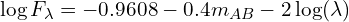 \begin{equation*} \log F_{\lambda} = -0.9608 - 0.4 m_{AB} - 2 \log( \lambda ) \end{equation*}