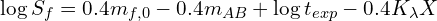 \begin{equation*} \log S_{f} = 0.4 m_{f,0} - 0.4 m_{AB} + \log t_{exp} - 0.4K_{\lambda} X \end{equation*}